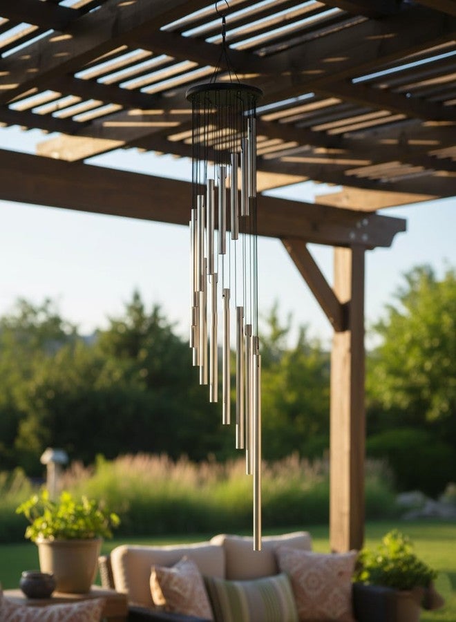 MELOPA 33.5" 18 Pipe Metal Wind Chims for Home Balcony Energy,& Office Positive Energy Meditation and Best Gift for Birthday Anniversary Home Vastu and Return Gift 18 Pipe Black,18 Pipe-Silver - Image 2